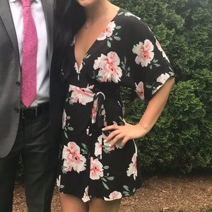 (SOLD) Lulu’s Black Floral Print Wrap Dress